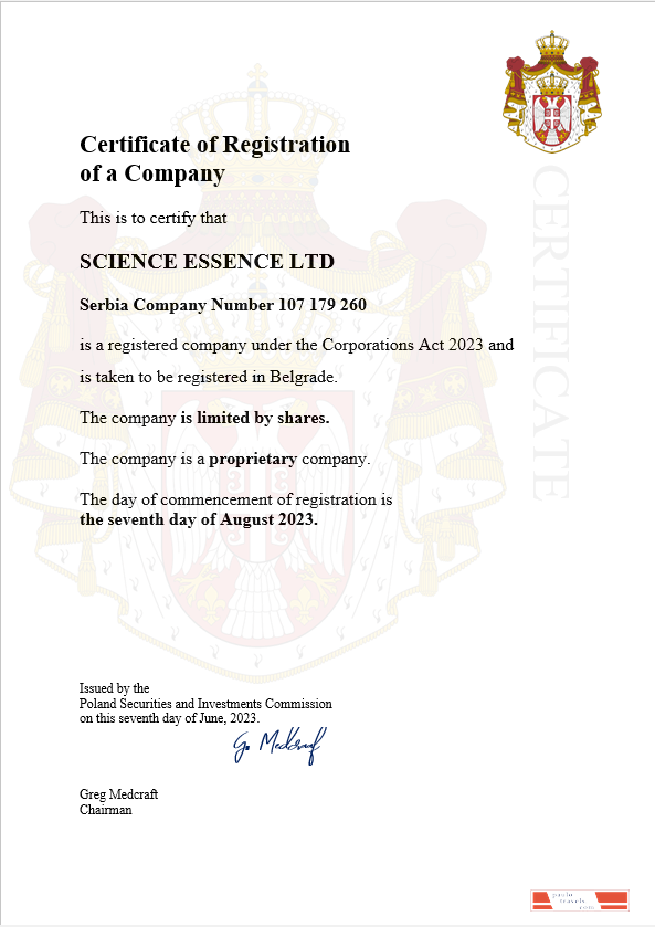 Serbia business registration certificate Word and PDF template